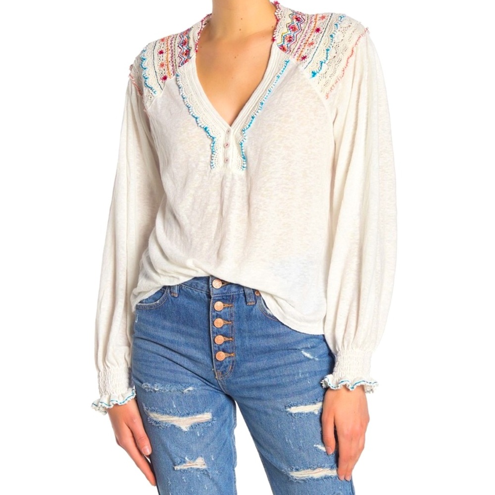 FREE PEOPLE Ivory Siesta Fiesta Ivory Top Medium - Picture 1 of 16